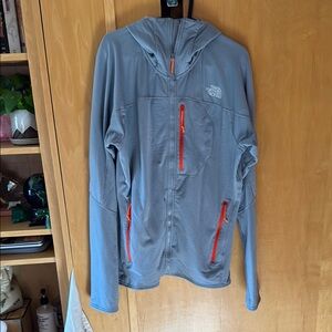 The North Face grid fleece Gray and Orange Hooded Jacket large
